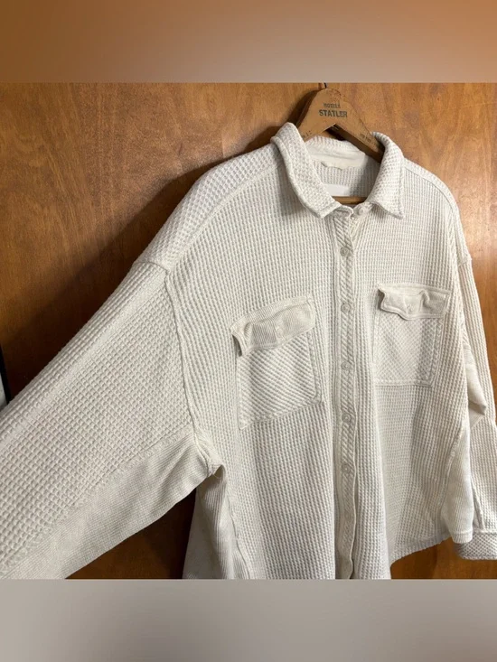 Aerie LumberJane Waffle Knit Shirt Oversized Henley Button Up Top Shacket Y2K S - Picture 5 of 11